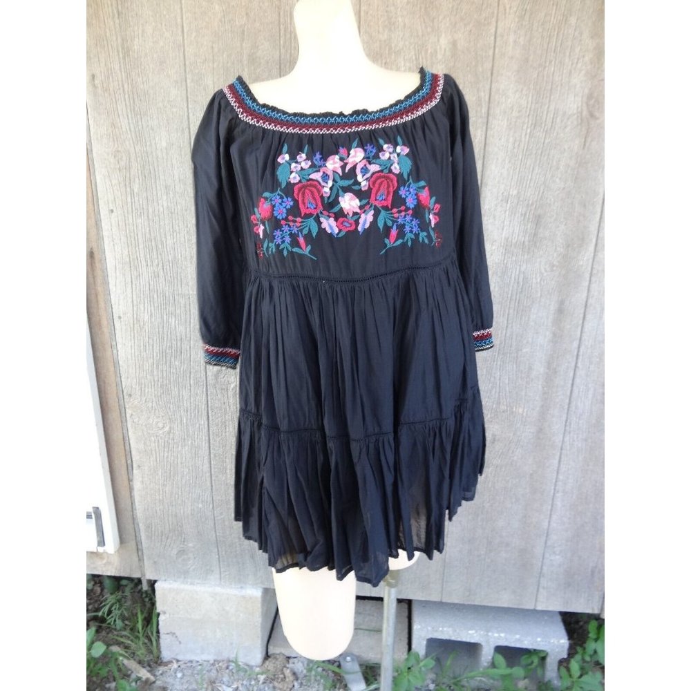 NEW Free People Sunbeams Embroidered On Off Shoulder Black S Mini Dress …